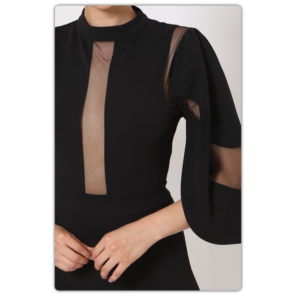 Black Semi Sheer Jumpsuit - Picture 6 of 7